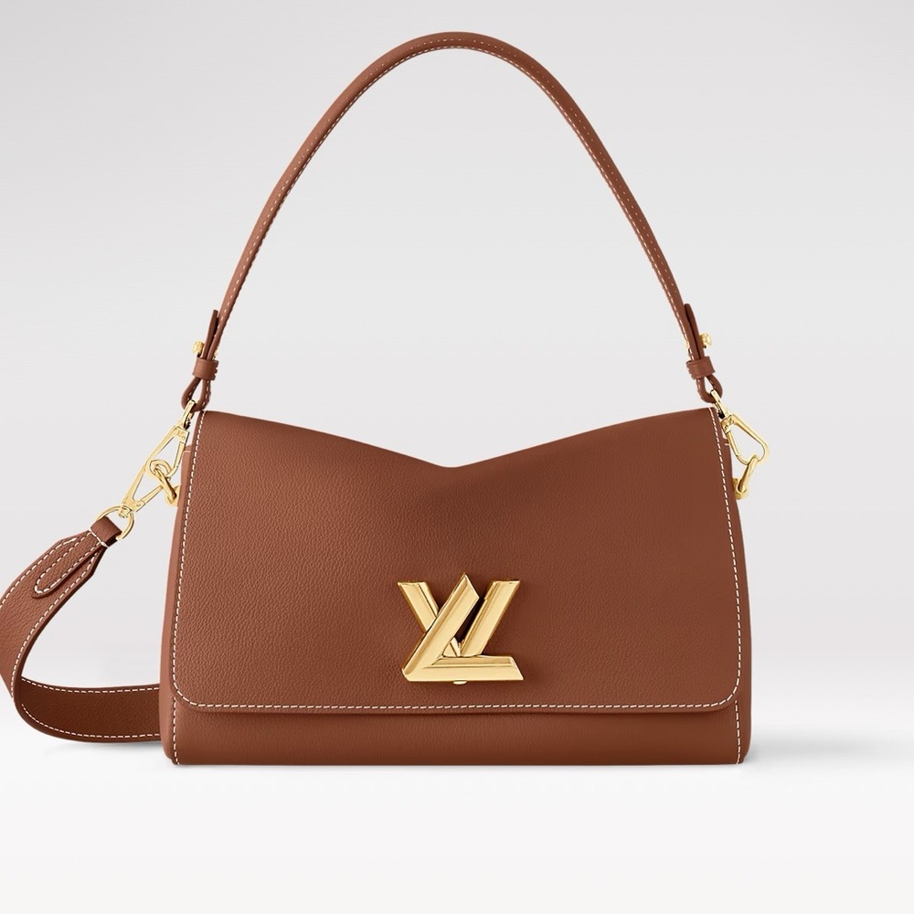 Louis Vuitton Brown Leather Shoulder Bag with Gold Hardware